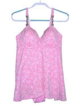 Rotita pink & white one piece swim bathing suit with padded bra Women's L New